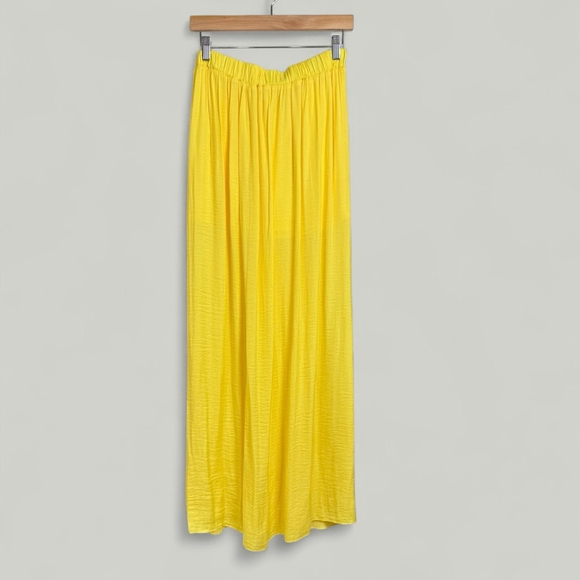 ZARA Skirt Women Size XS Yellow Maxi Sheer Stretchable Waist Tie Pockets Lined - Picture 3 of 10